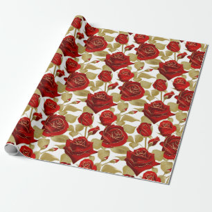 Red Rose And Gold Wrapping Paper
