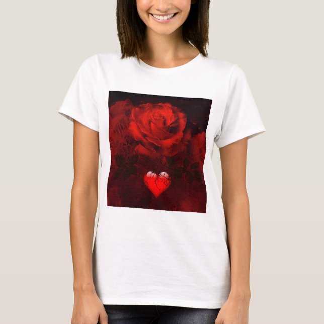 Red rose and heart T-Shirt (Front)