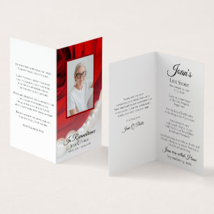 Red Rose and Pearls Funeral Memorial Prayer Business Card