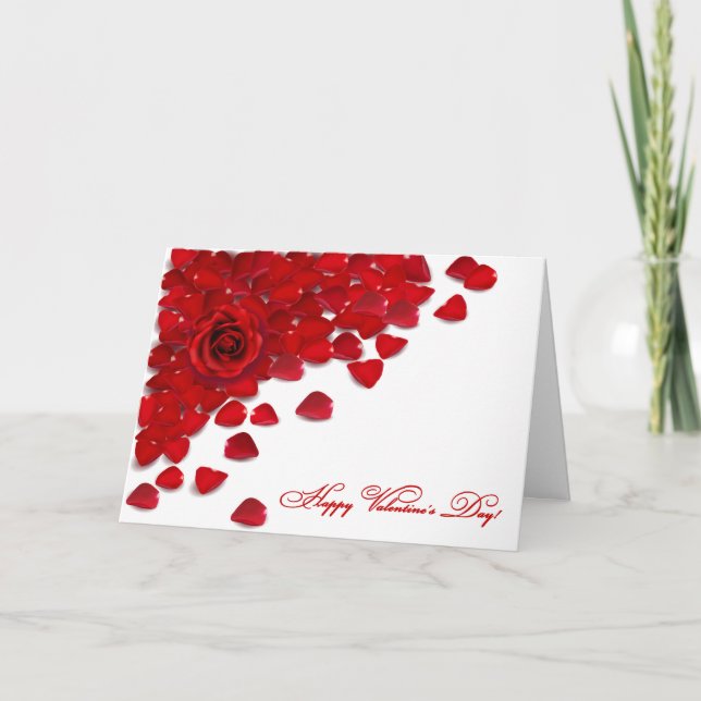 Red Rose and Petals - Customise Holiday Card (Front)
