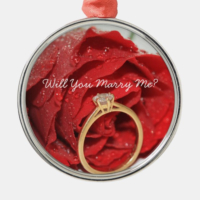 Red rose and ring proposal ornament (Front)