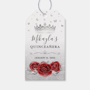 Red Rose and Silver Crown Thank You Favor Gift Tags
