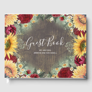 Red Rose and Sunflower Rustic Fall Wedding Guest Book