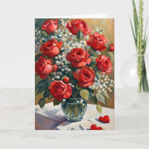 Red Rose and White Baby's Breath Valentine Card