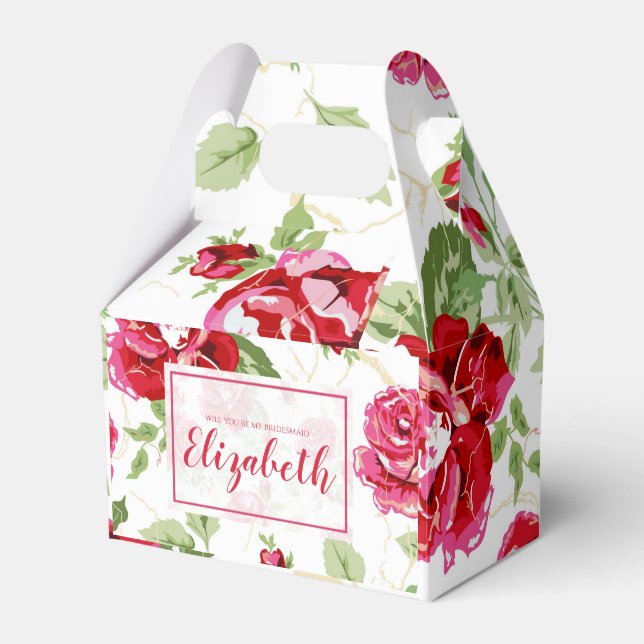 Red rose and white classic print favour box (Front Side)
