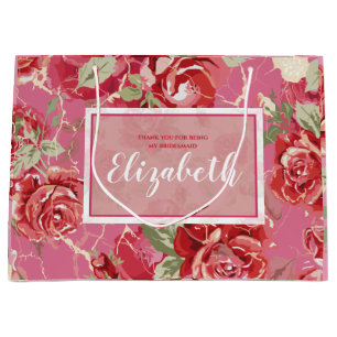 Red rose and white classic print large gift bag