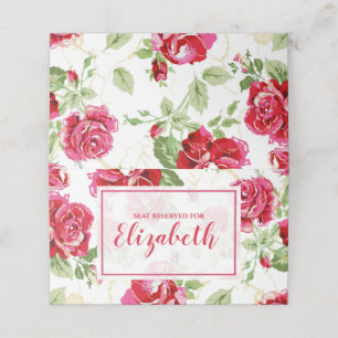 Red rose and white classic print place card