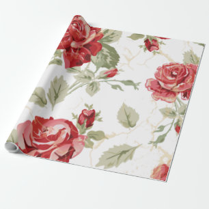 Red rose and white classic print wrapping paper