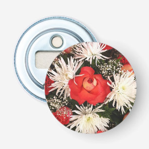 Red Rose and White Flowers Boquet Bottle Opener