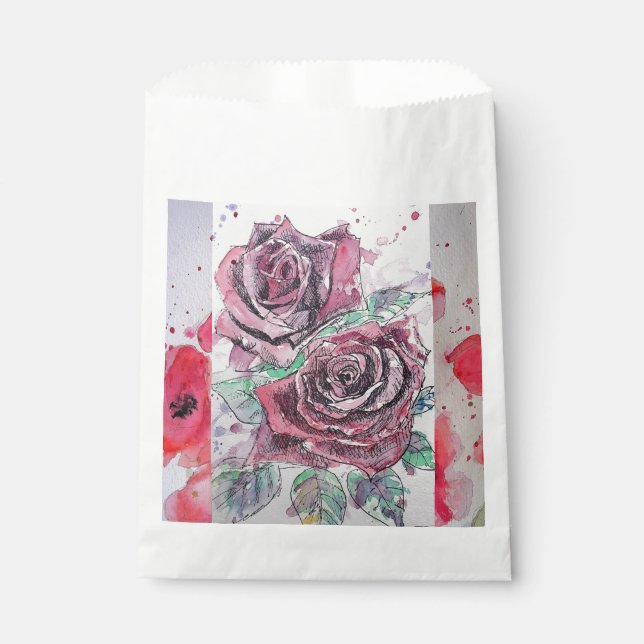 Red Rose Art Flower floral Party Favor Bags (Front)