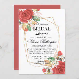 Red rose autumn Bridal Shower Invitation