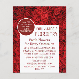 Red Rose Background, Floristry Advertising Flyer