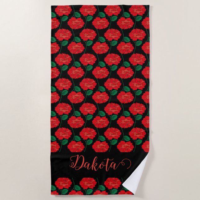Red Rose Beach Towel (Front)
