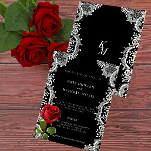 Red Rose Beautiful White Lace Wedding Invitation