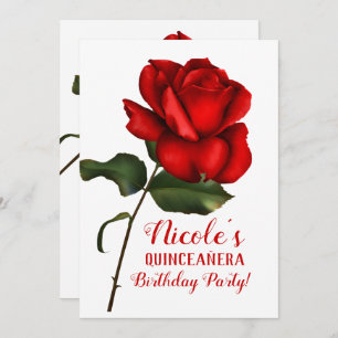 Red Rose Beauty & The Beast Quinceañera Party Invitation