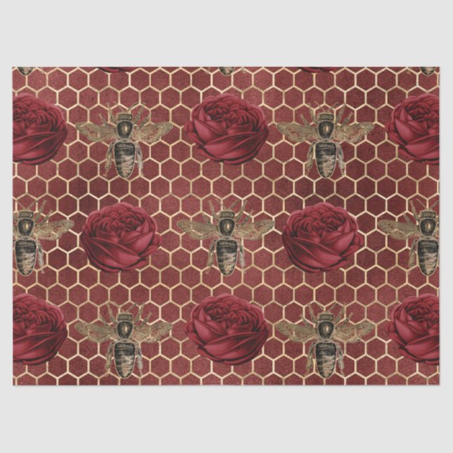 Red Rose Bee Series Design 29 Tissue Paper (Front)