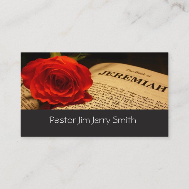 Red rose, Bible, pastor professional business card (Front)