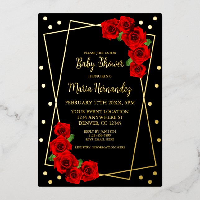Red Rose Black and Gold Baby Shower (Front)