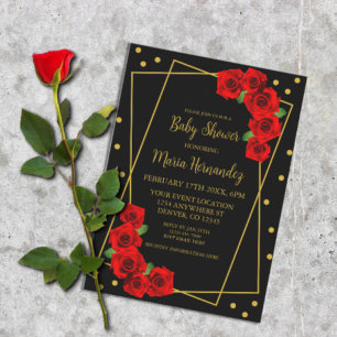 Red Rose Black and Gold Baby Shower Invitation