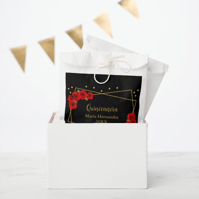 Red Rose Black and Gold Quinceañera Favour Bag (Party)