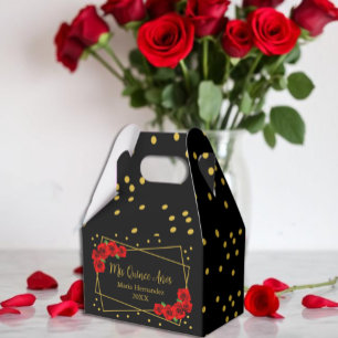 Red Rose Black and Gold Quinceañera Favour Box