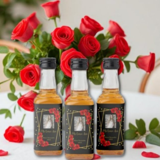 Red Rose Black and Gold Quinceañera Liquor Bottle Label (Creator Uploaded)