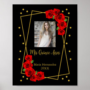 Red Rose Black and Gold Quinceañera Poster