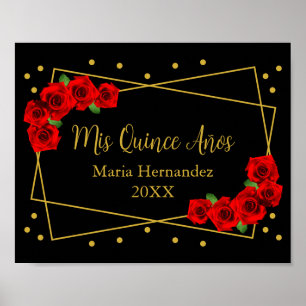 Red Rose Black and Gold Quinceañera Poster