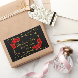 Red Rose Black and Gold Quinceañera Rectangular Sticker