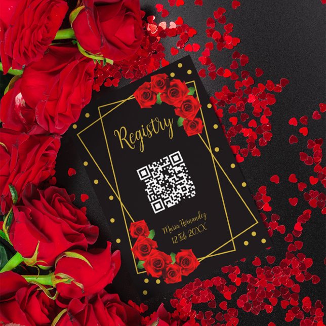 Red Rose Black and Gold Quinceañera Registry Enclosure Card (Creator Uploaded)