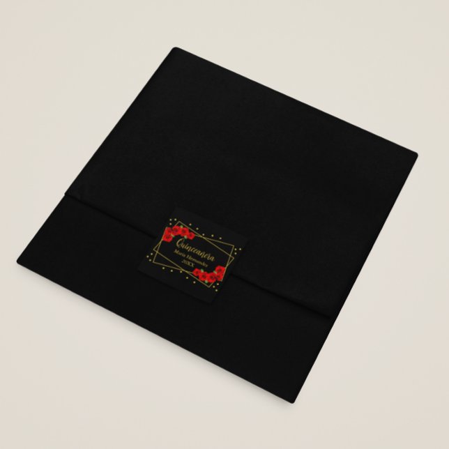 Red Rose Black and Gold Quinceañera Square Sticker (Creator Uploaded)