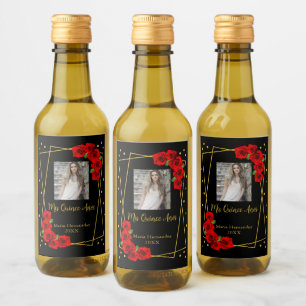 Red Rose Black and Gold Quinceañera Wine Label