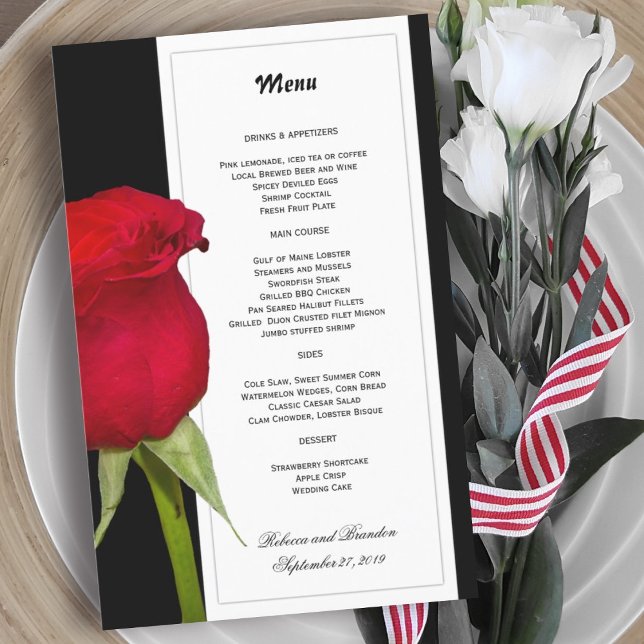 Red Rose Black and White Wedding Menu Template (Creator Uploaded)
