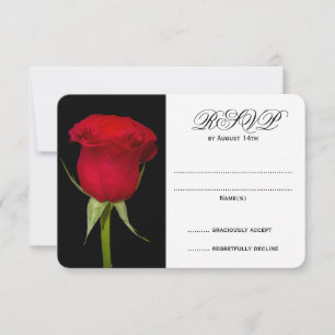 Red Rose Black and White Wedding RSVP Cards