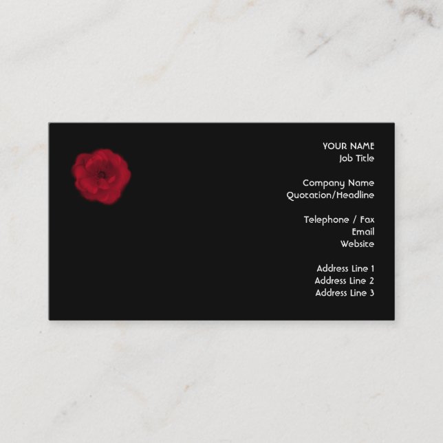 Red Rose. Black Background. Business Card (Front)