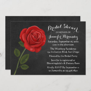 Red Rose Black Chalkboard Floral Bridal Shower Invitation