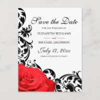 Red Rose Black Flourish Wedding Save the Date