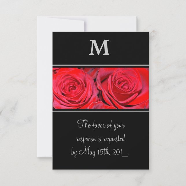 Red Rose Black Silver Monogram Wedding Response (Front)