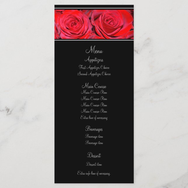 Red Rose Black Silver Wedding Menu (Front)