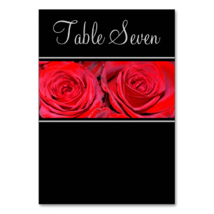 Red Rose Black Silver Wedding Table Number