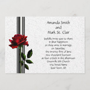Red Rose Black Stripes Wedding Invitation