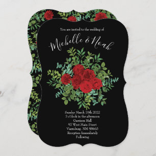 Red Rose Black Wedding Gothic Dark Invitation