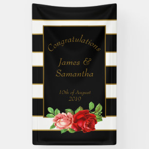 Red Rose, Black, White & Gold Stripe - Banner