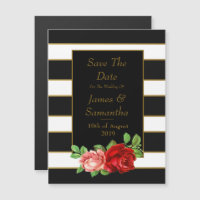 Red Rose, Black, White & Gold Stripe -