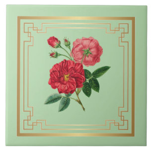 Red Rose Blossoms Ceramic Tile