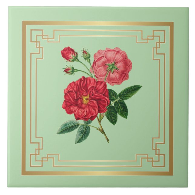 Red Rose Blossoms Ceramic Tile (Front)