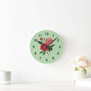 Red Rose Blossoms Round Clock