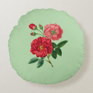Red Rose Blossoms Round Cushion