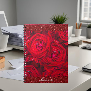 Red rose blossoms with dewdrops - photography, notebook