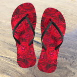 Red rose blossoms with dewdrops - photography thongs<br><div class="desc">This Flip Flops features a wonderful floral pattern of deep red roses - the queen of flowers. Pretty flip flops for a bride,  bridesmaids,  every woman! Original photo by Marions Art.</div>